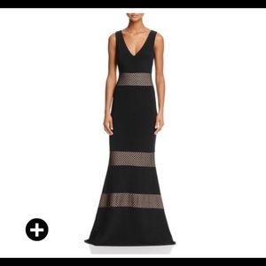Avery G Netting Inset V-Neck Black Gown